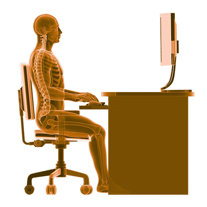 Haltung des menschlichen Körpers während der Schreibtischarbeit